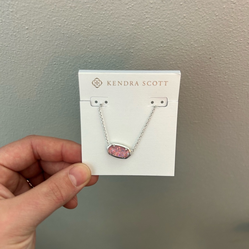 Kendra Scott Silver Necklace with Pink Stone